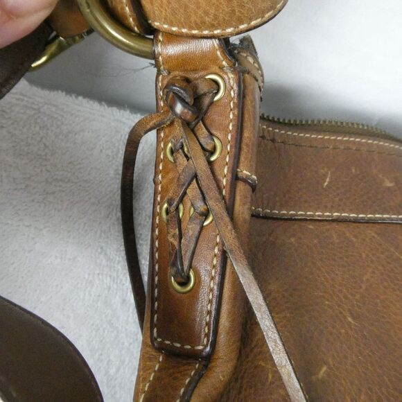 Coach 10398 Pebbled Leather Distressed Shoulder Bag Purse Crossbody Lace Up Side - Picture 7 of 11